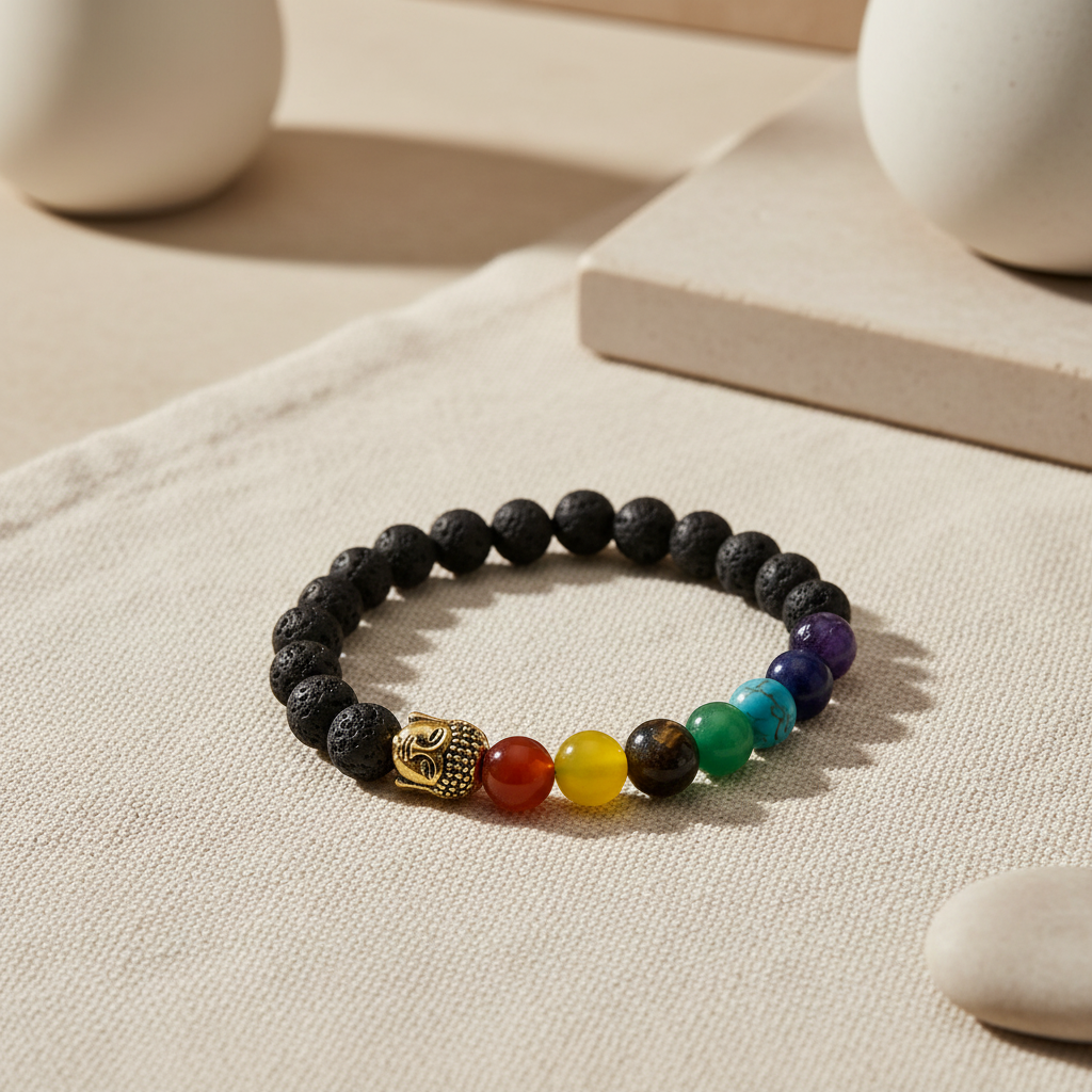 Pulseira de Pedra de Lava - Buda - Chakras