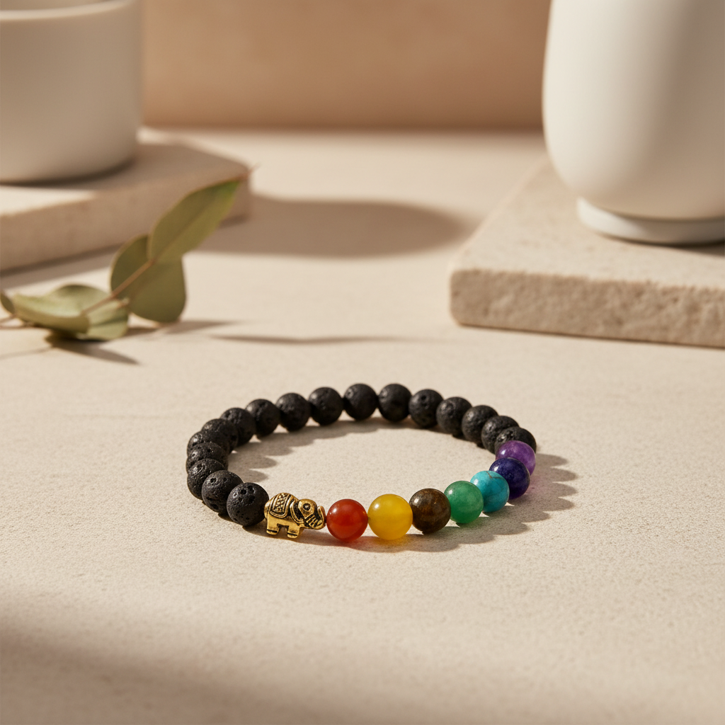 Pulseira de Pedra de Lava - Elefante - Chakra