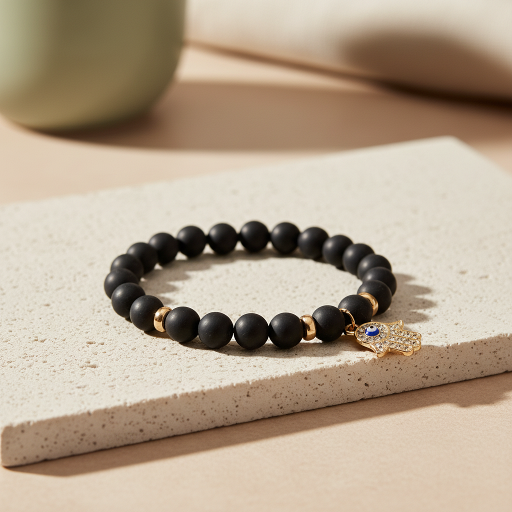 Pulseira pedra lava -  Ágata negra